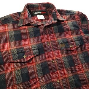 Wrangler Riggs Workwear Flannel‎ Shirt Heavy Long Sleeve Red Plaid Mens Medium
